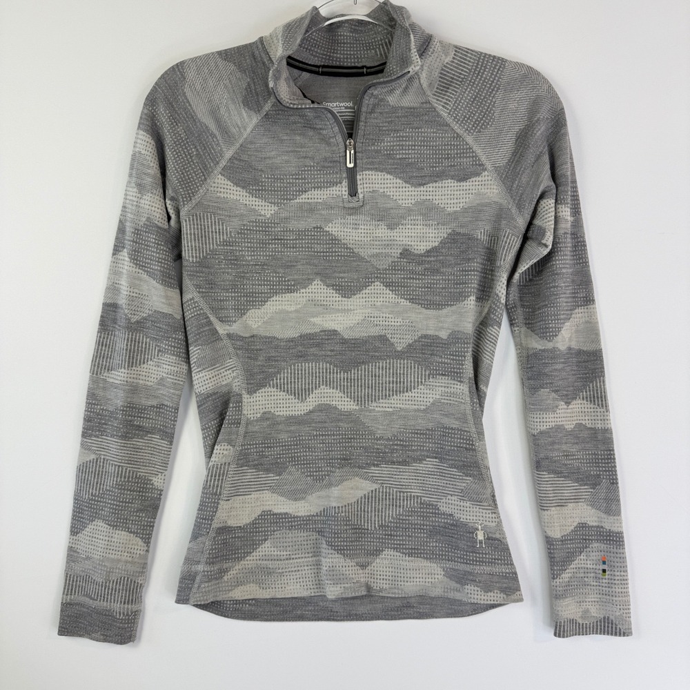 Smartwool 1/4 Zip Base Layer Women S Gray Merino 250 Mountain Pattern Top